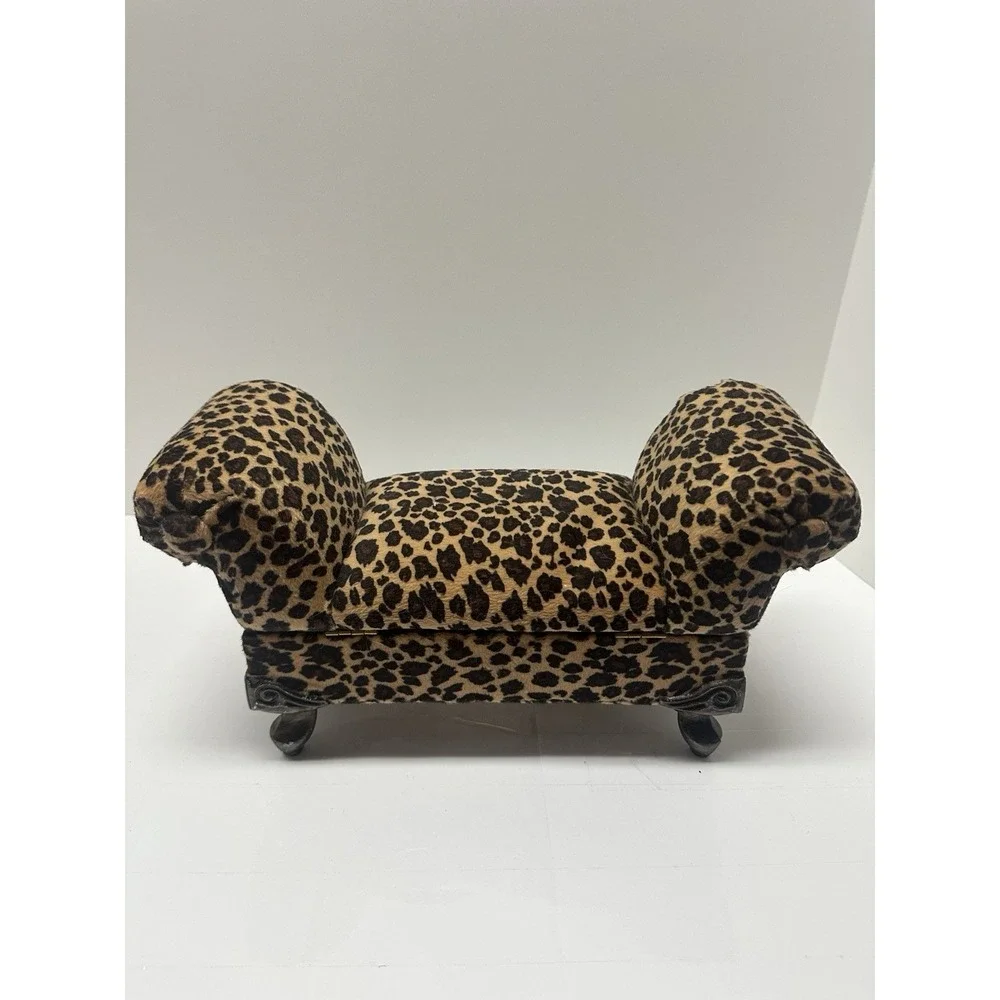 Vintage Leopard Print Velvet Bench Jewelry Box Couch Design